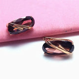 Purple Inlaid Oval Ruby Ear Buckle Earrings 14k Rose Plated Jewelry