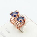 Purple Plated 14K Rose Inlaid Triangle Crystal Earrings for Women