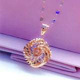 Purple Geometric Flower Pendant Rose Necklace for Woman Wedding Jewelry