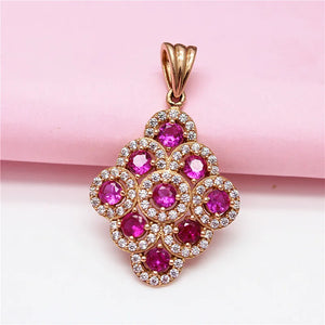 Purple Pink Gemstone Necklace with 14K Rose Geometric Pendant