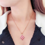 Purple Pink Gemstone Necklace with 14K Rose Geometric Pendant