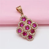 Purple Pink Gemstone Necklace with 14K Rose Geometric Pendant