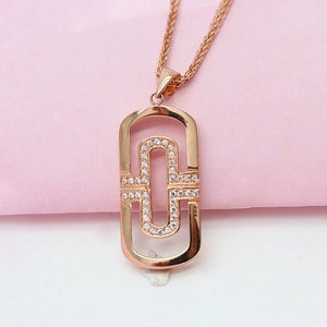 Diamond Hollow Geometry Necklace Pendant 14K Rose Plated Purple Inlaid