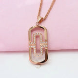 Diamond Hollow Geometry Necklace Pendant 14K Rose Plated Purple Inlaid