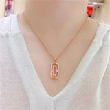 Diamond Hollow Geometry Necklace Pendant 14K Rose Plated Purple Inlaid