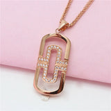 Diamond Hollow Geometry Necklace Pendant 14K Rose Plated Purple Inlaid