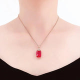 14K Rose Gold Square Ruby Pendant Necklace