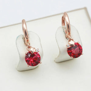 14K Rose Crystal Star Ruby Earrings for Women