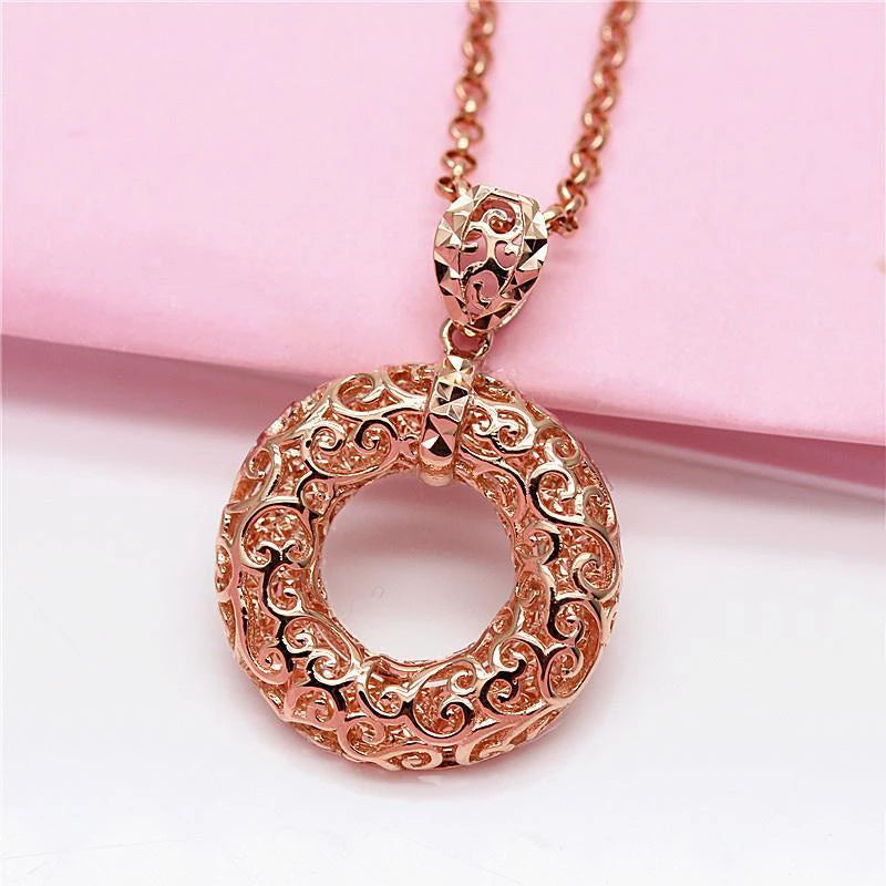 Purple 14K Rose Gold Plated Hollow Round Necklace for Women