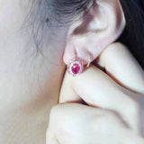 Purple Plated 14K Rose Diamond Ruby Flower Earrings Wedding Jewelry