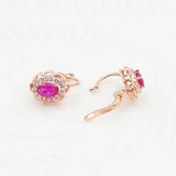 Purple Plated 14K Rose Diamond Ruby Flower Earrings Wedding Jewelry