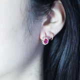 Purple Plated 14K Rose Diamond Ruby Flower Earrings Wedding Jewelry