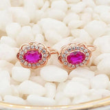 Purple Plated 14K Rose Diamond Ruby Flower Earrings Wedding Jewelry