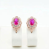 Purple Plated 14K Rose Diamond Ruby Flower Earrings Wedding Jewelry