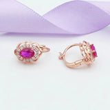 Purple Plated 14K Rose Diamond Ruby Flower Earrings Wedding Jewelry