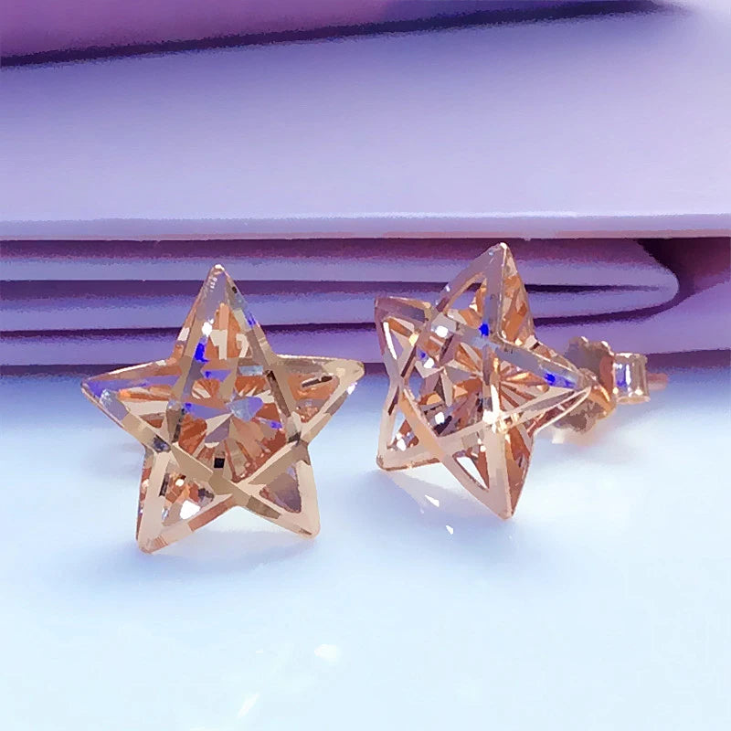 14K Rose Gold Star Earrings for Women