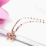 Purple Plated 14K Rose Flower Pendant Necklace Chain Sweet Engagement Jewelry