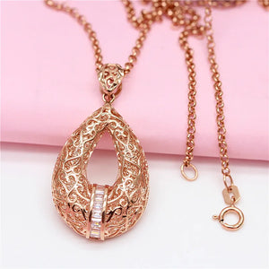 14K Rose Geometric Crystal Pendant Necklace for Woman - Palace Jewelry