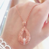 Purple Crystal Pendant Necklace 14K Rose Plated Geometric Jewelry