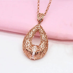 14K Rose Geometric Crystal Pendant Necklace for Woman - Palace Jewelry