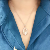 14K Rose Geometric Crystal Pendant Necklace for Woman - Palace Jewelry