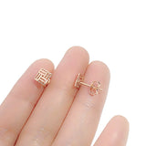 14K Rose Geometric Square Ear Studs Delicate Glamour Earrings for Women