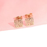 14K Rose Geometric Square Ear Studs Delicate Glamour Earrings for Women