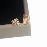 14K Rose Geometric Square Ear Studs Delicate Glamour Earrings for Women
