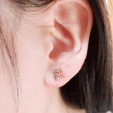 14K Rose Geometric Square Ear Studs Delicate Glamour Earrings for Women