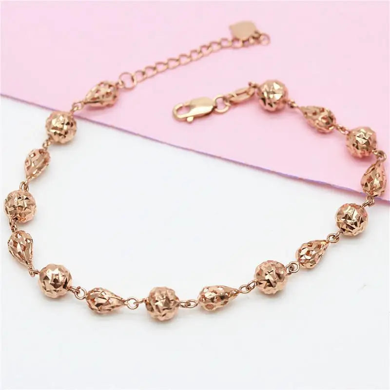 14K Rose Hollow Bead Charm Bracelet Light Punk Jewelry
