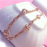 14K Rose Gold Flower Charm Bracelet Women's Jewelry