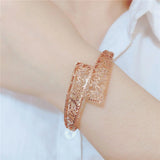 14K Rose Gold Plated Leaf Wide Charm Bracelet for Women