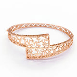 14K Rose Gold Plated Leaf Wide Charm Bracelet for Women