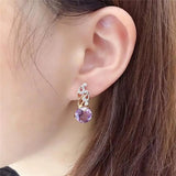 Romantic Amethyst Crystal Drop Earrings, 14K Rose Plated, Wedding Jewelry
