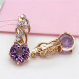 Romantic Amethyst Crystal Drop Earrings, 14K Rose Plated, Wedding Jewelry