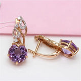 Romantic Amethyst Crystal Drop Earrings, 14K Rose Plated, Wedding Jewelry