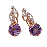 Romantic Amethyst Crystal Drop Earrings, 14K Rose Plated, Wedding Jewelry
