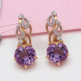 Romantic Amethyst Crystal Drop Earrings, 14K Rose Plated, Wedding Jewelry