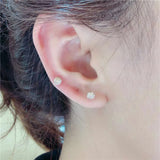Purple 14K Rose Crystal Ear Studs, Round Earrings for Women Party Jewelry