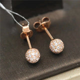 Purple 14K Rose Crystal Ear Studs, Round Earrings for Women Party Jewelry