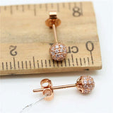 Purple 14K Rose Crystal Ear Studs, Round Earrings for Women Party Jewelry