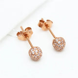 Purple 14K Rose Crystal Ear Studs, Round Earrings for Women Party Jewelry