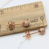 Purple 14K Rose Crystal Ear Studs, Round Earrings for Women Party Jewelry