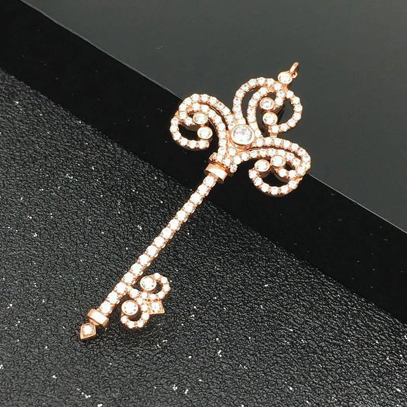 Purple Crystal Key Necklace 14K Rose Plated Palace Wedding Jewelry