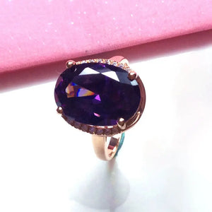 14K Rose Gold Purple Crystal Gemstone Women's Engagement Ring Jewelry