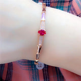 14K Rose Gold Plated Ruby Crystal Bracelet for Women
