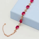 14K Rose Gold Plated Ruby Crystal Charm Bracelet for Women