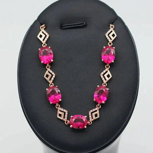 14K Rose Gold Plated Ruby Crystal Charm Bracelet for Women