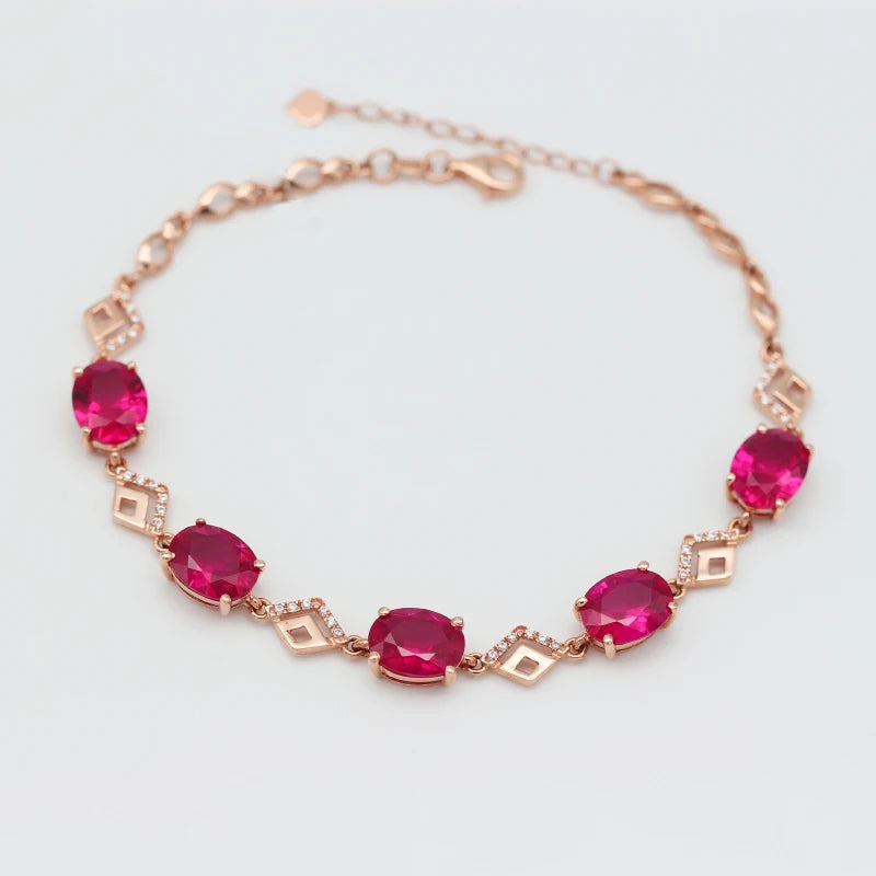 14K Rose Gold Plated Ruby Crystal Charm Bracelet for Women
