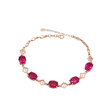 14K Rose Gold Plated Ruby Crystal Charm Bracelet for Women